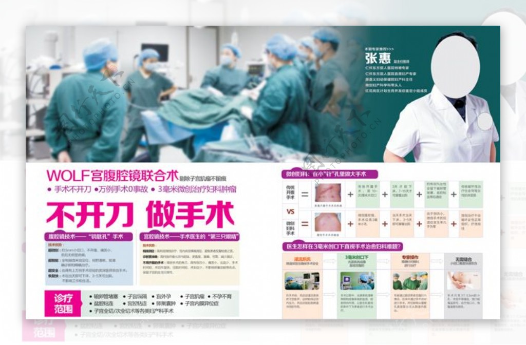 医院杂志宫腹腔镜手术单页设计