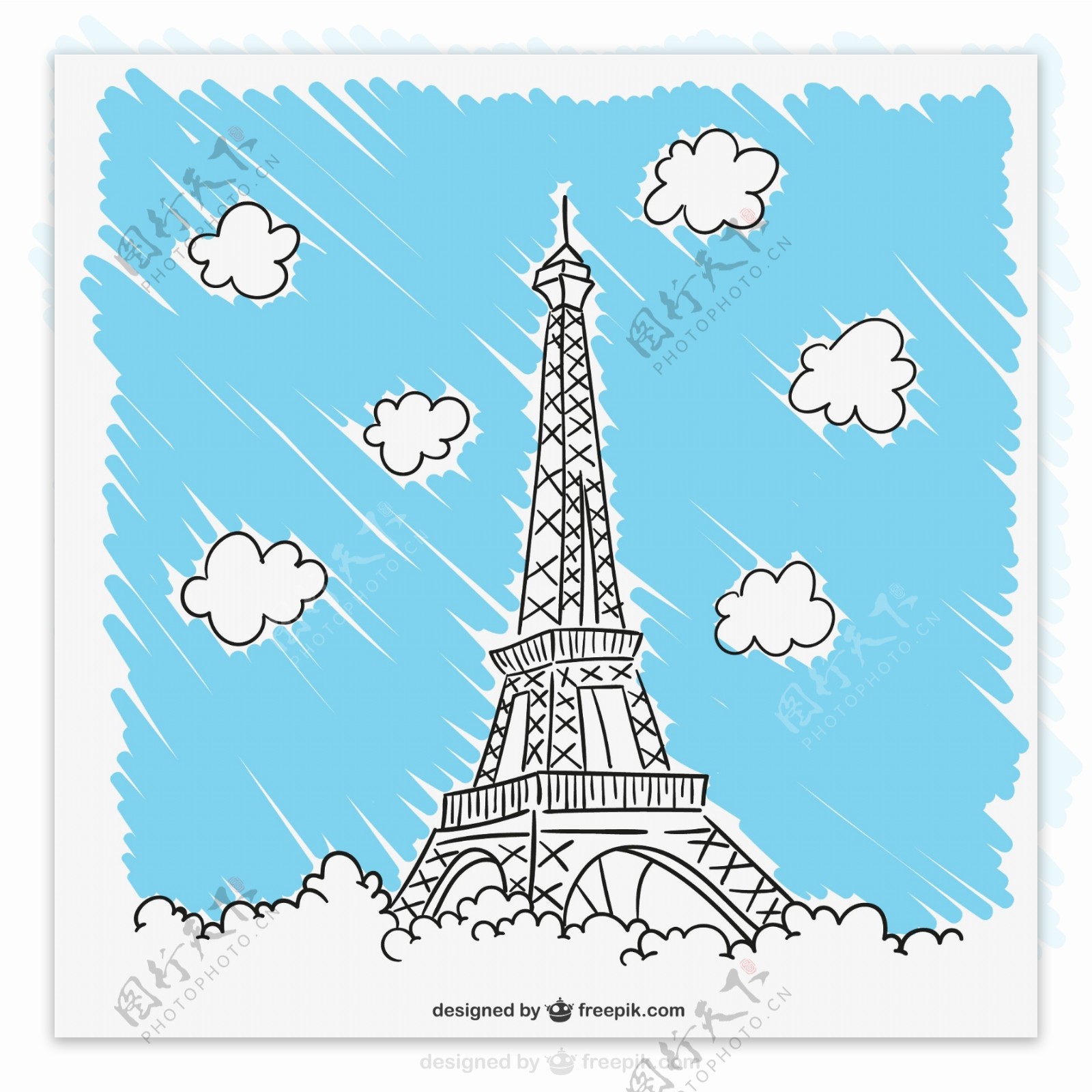 手绘巴黎铁塔矢量素材图片