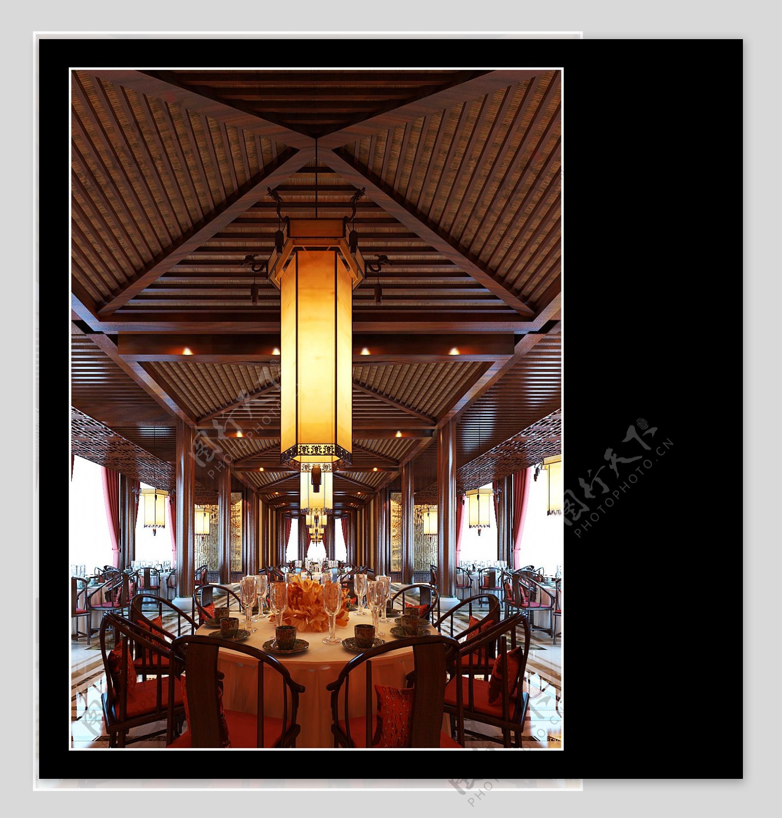 餐厅六角羊皮木艺中式吊灯
