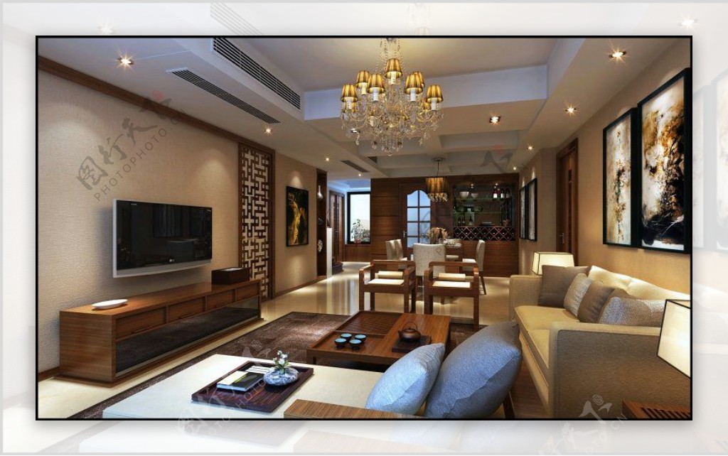 室内现代客厅3d模型素材