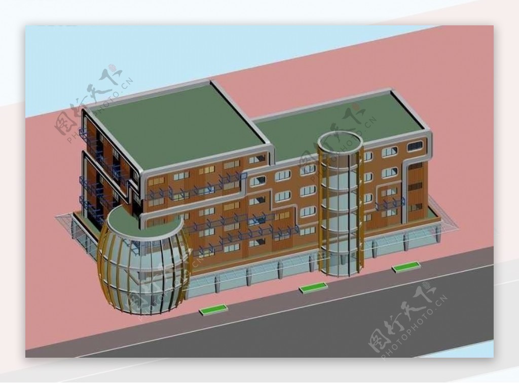 木桶式艺术风格公建建筑3D模型