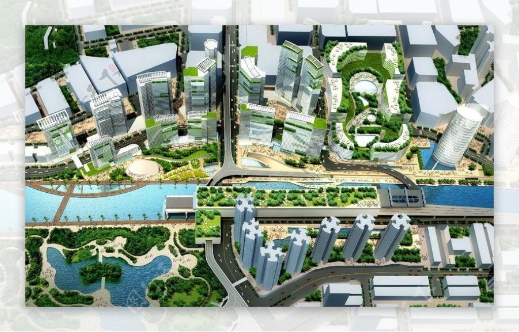 沿海城市建筑规划3D模型效果图