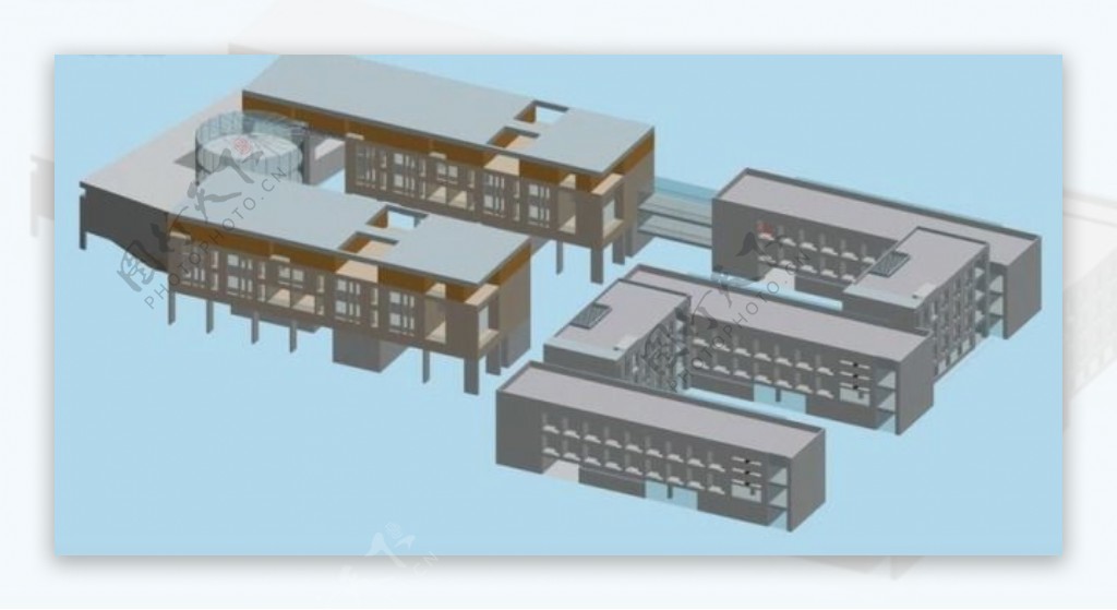 3D现代学校建筑群模型设计