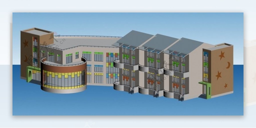 现代学校幼儿园建筑3D模型