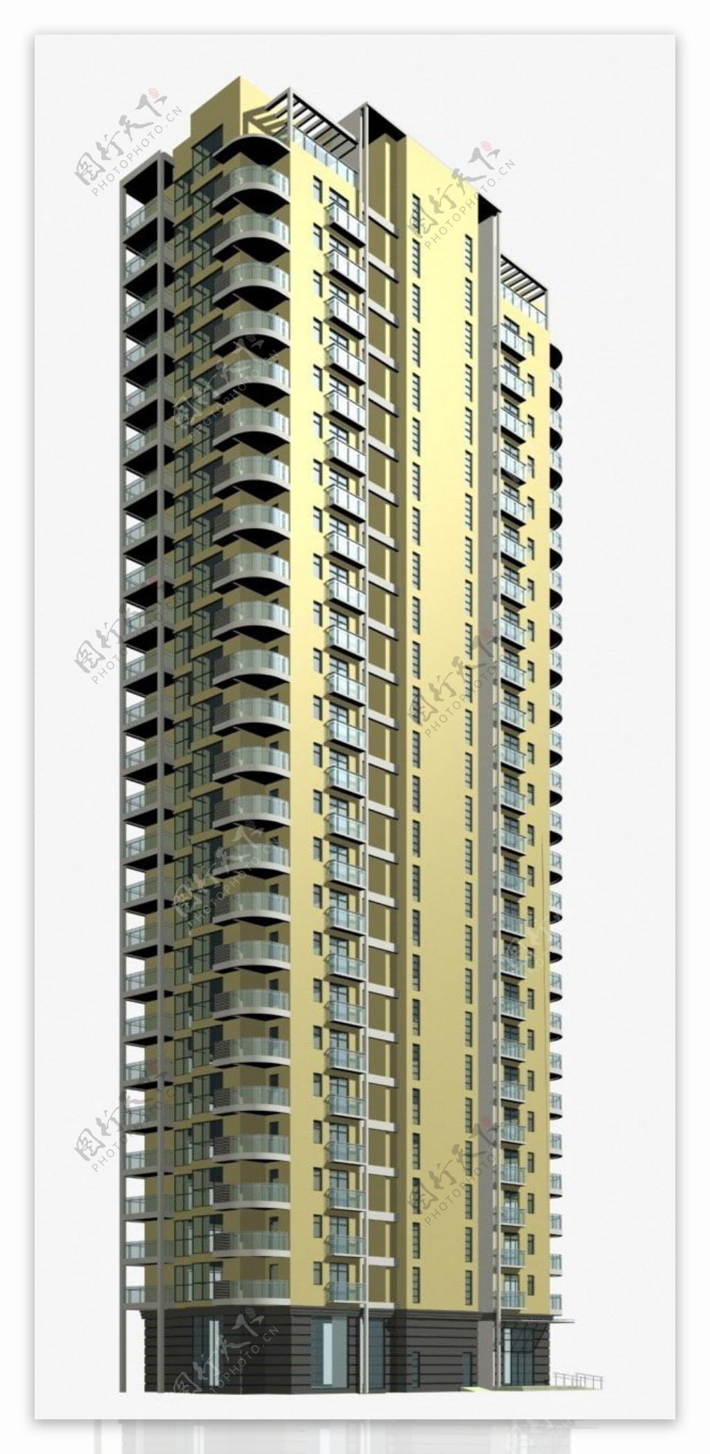 浅黄立柱形高层住宅建筑3D模型