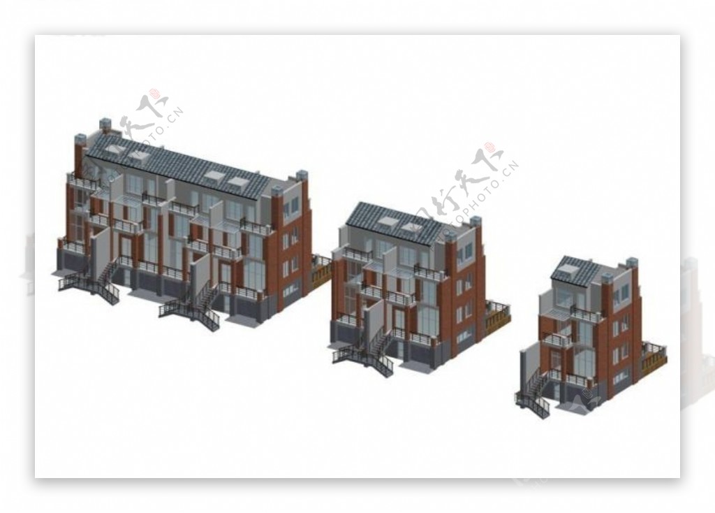 现代三层别墅建筑3d效果图