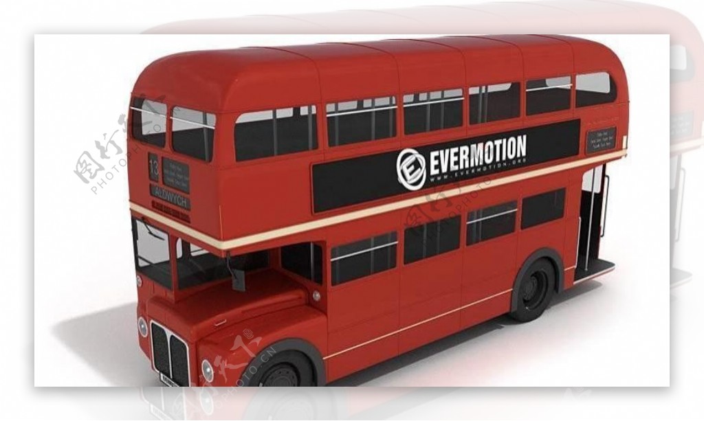 红色双层巴士整体模型04