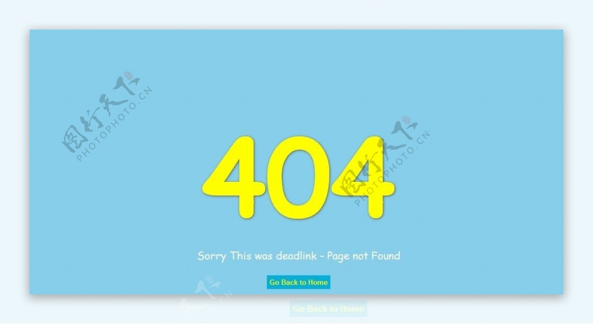 天蓝色404错误页面网页模板