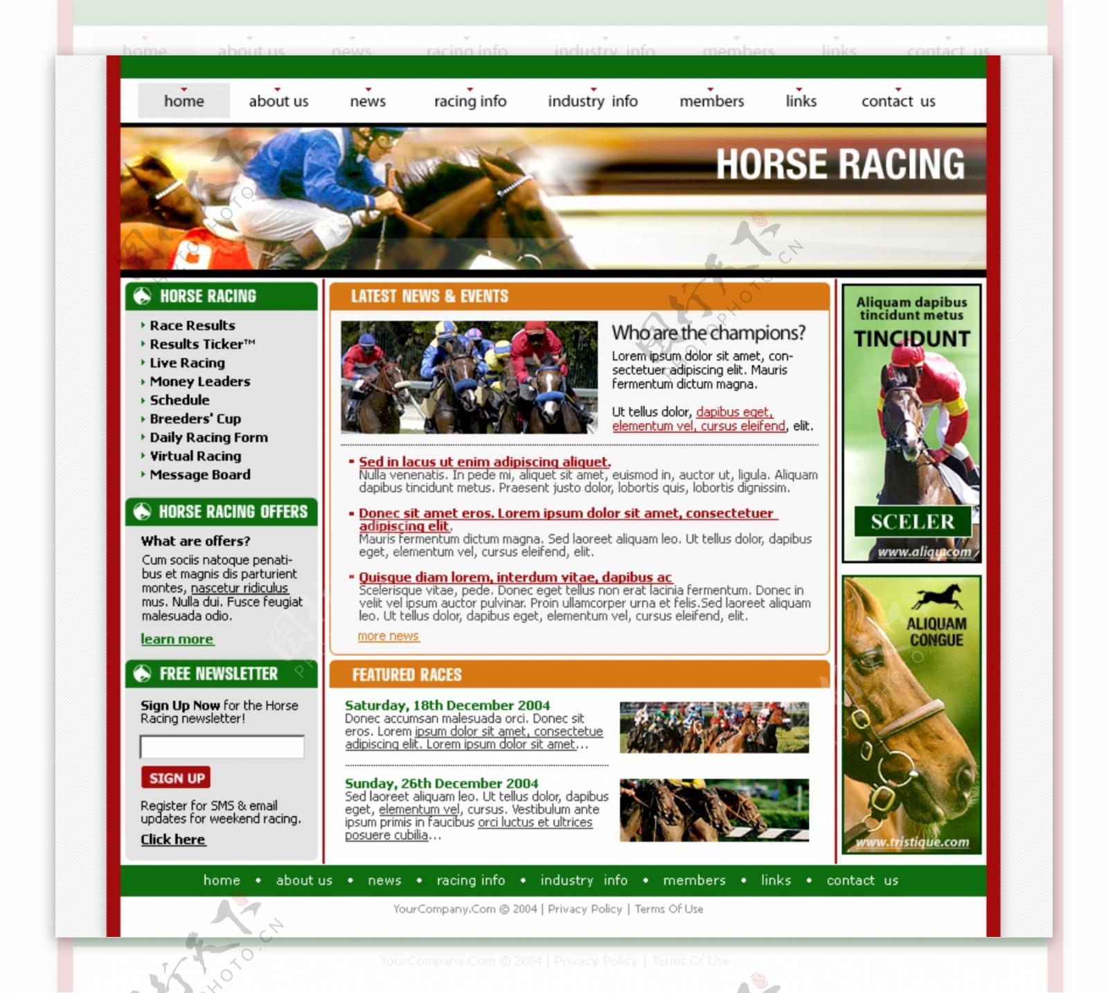 赛马运动爱好者网页模板