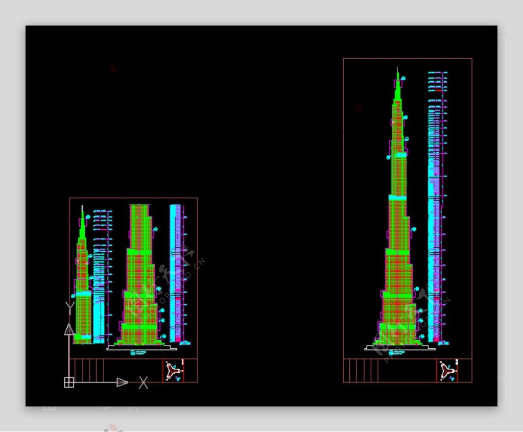 迪拜塔CAD立面图图片