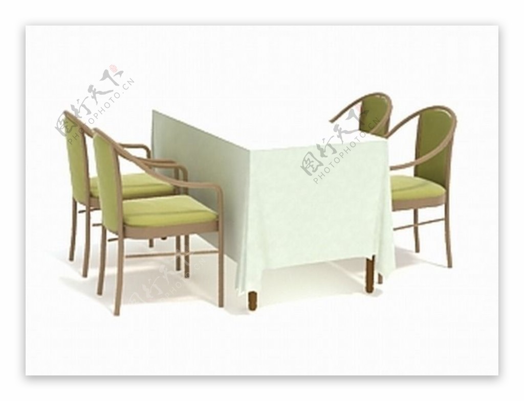 西餐厅4座餐桌椅组合3D模型
