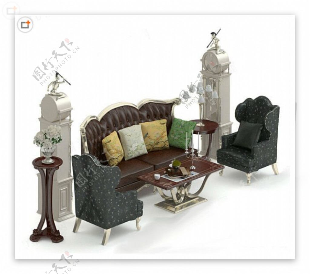 欧式风格沙发茶几组合模型