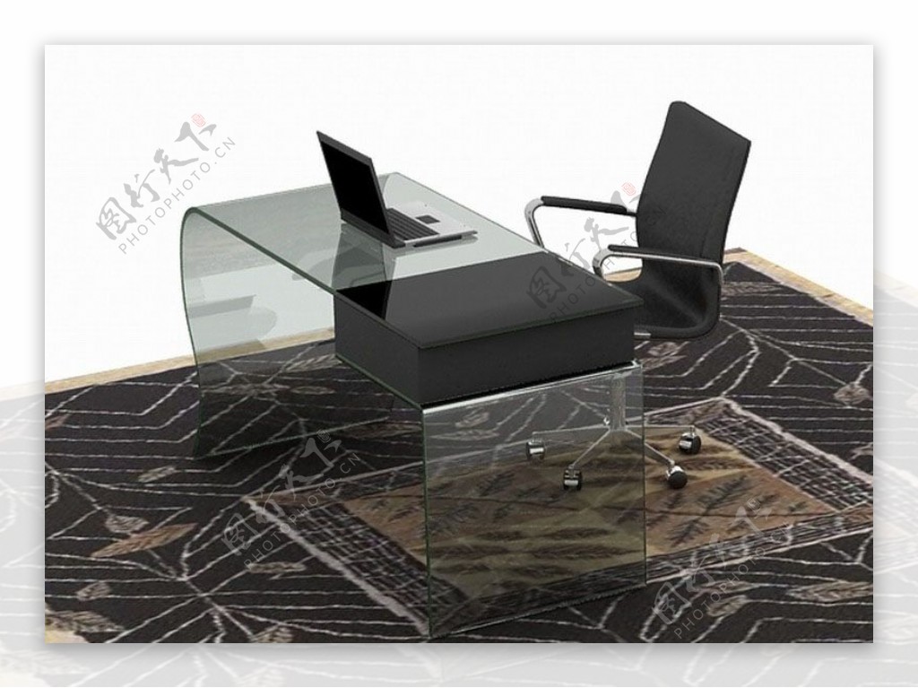 现代时尚玻璃办公桌椅模型