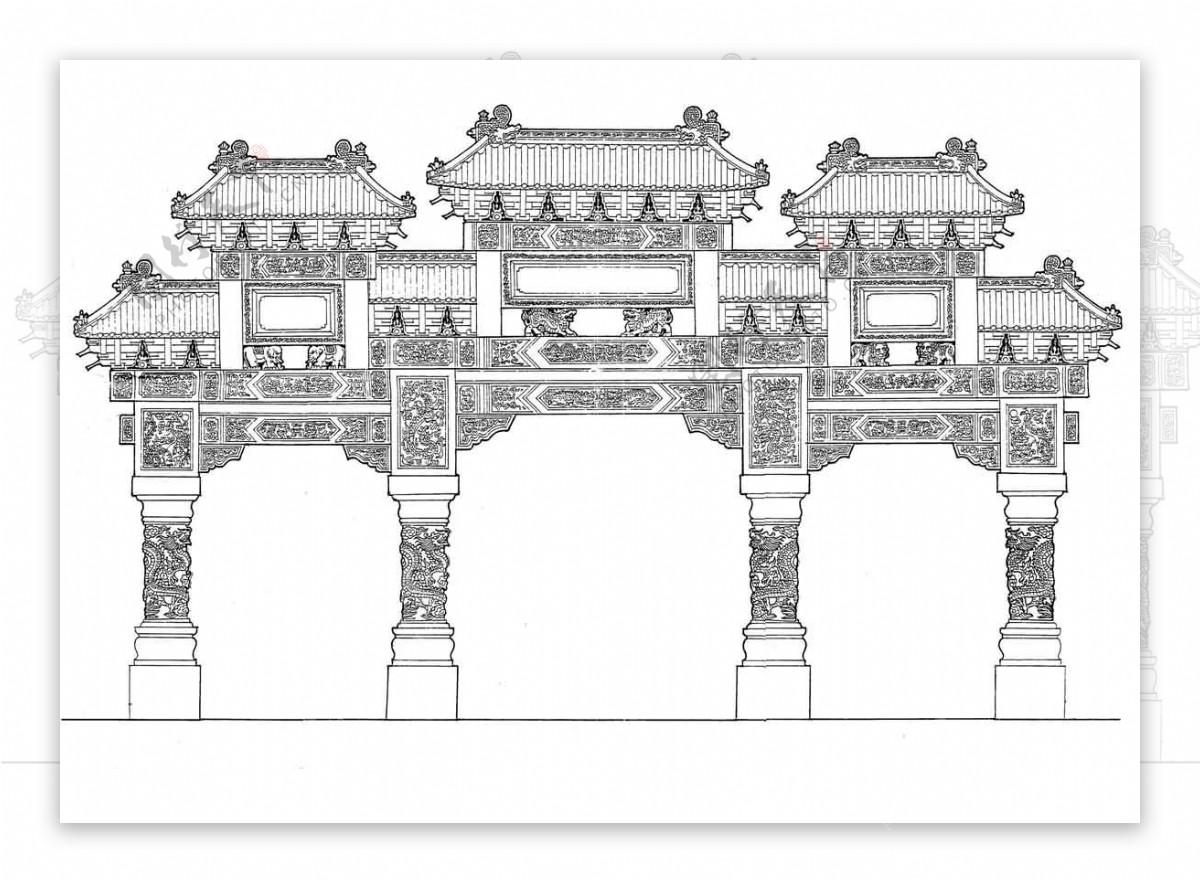 手绘庙宇图片