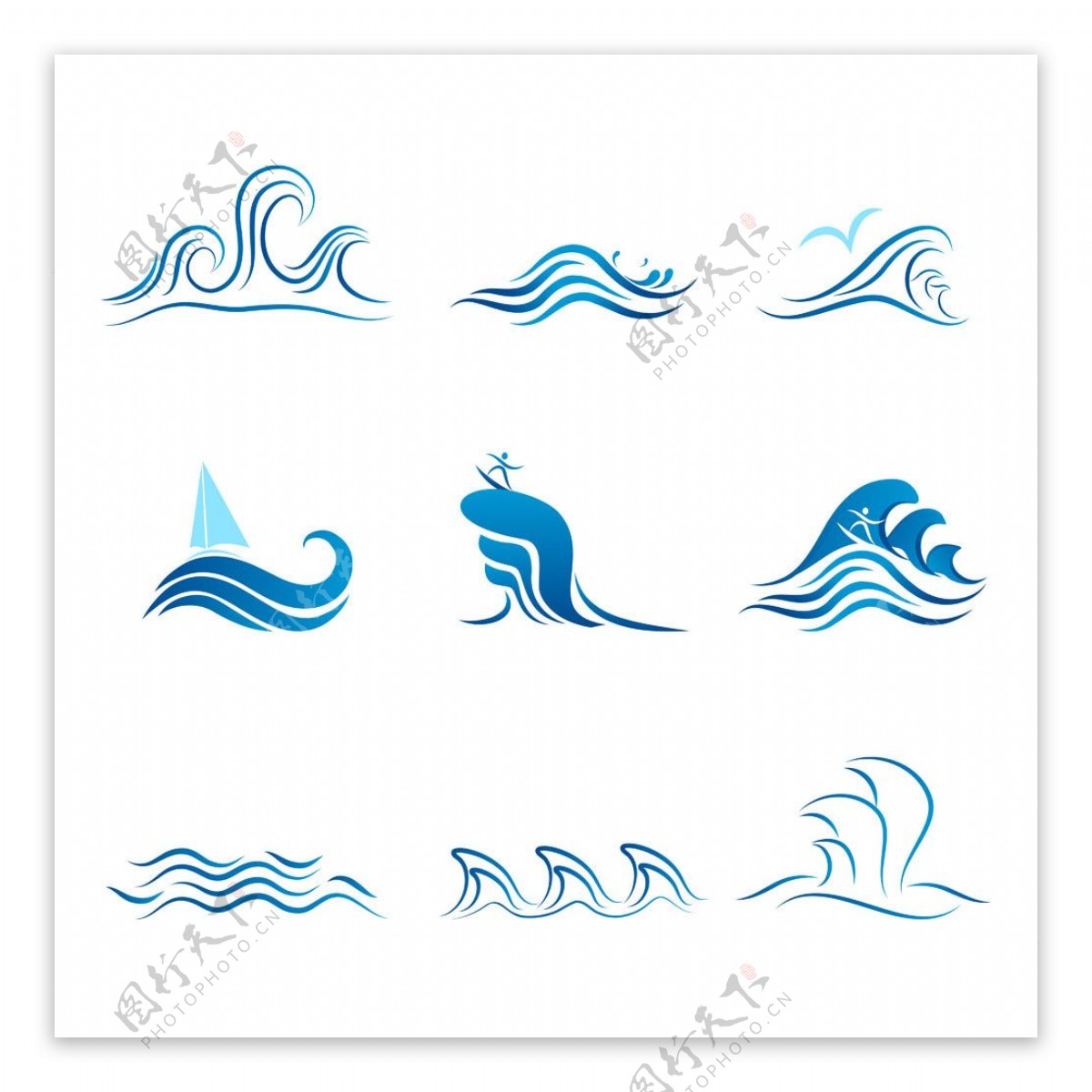 蓝色海洋海浪海水花纹边框素材设计