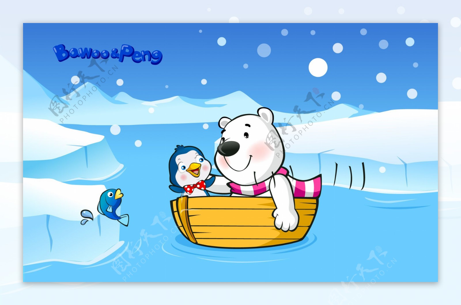 下雪天划船的小熊图片