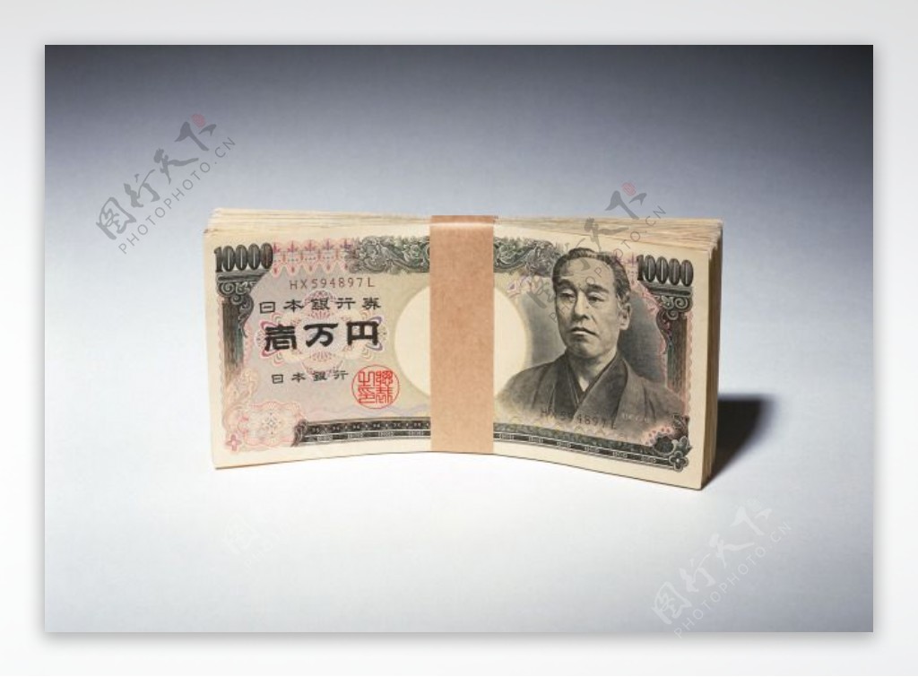 日本货币日元一万元面额一捆日元特写