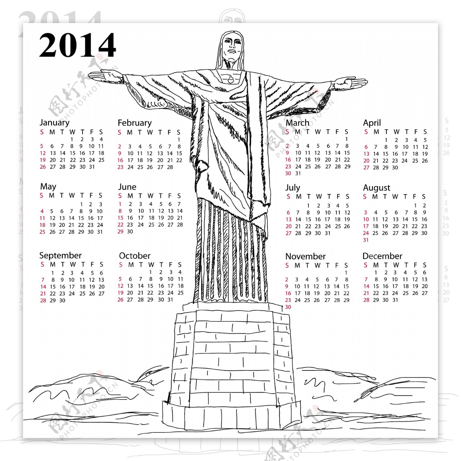 里约热内卢基督像2014日历