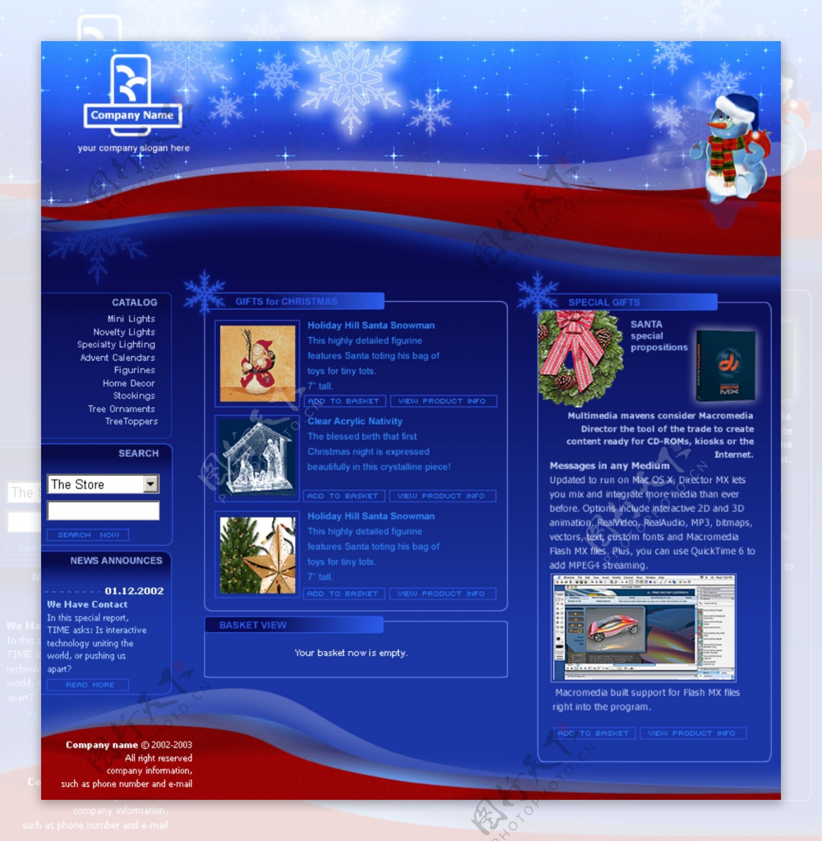 圣诞节主题蓝色网站模板