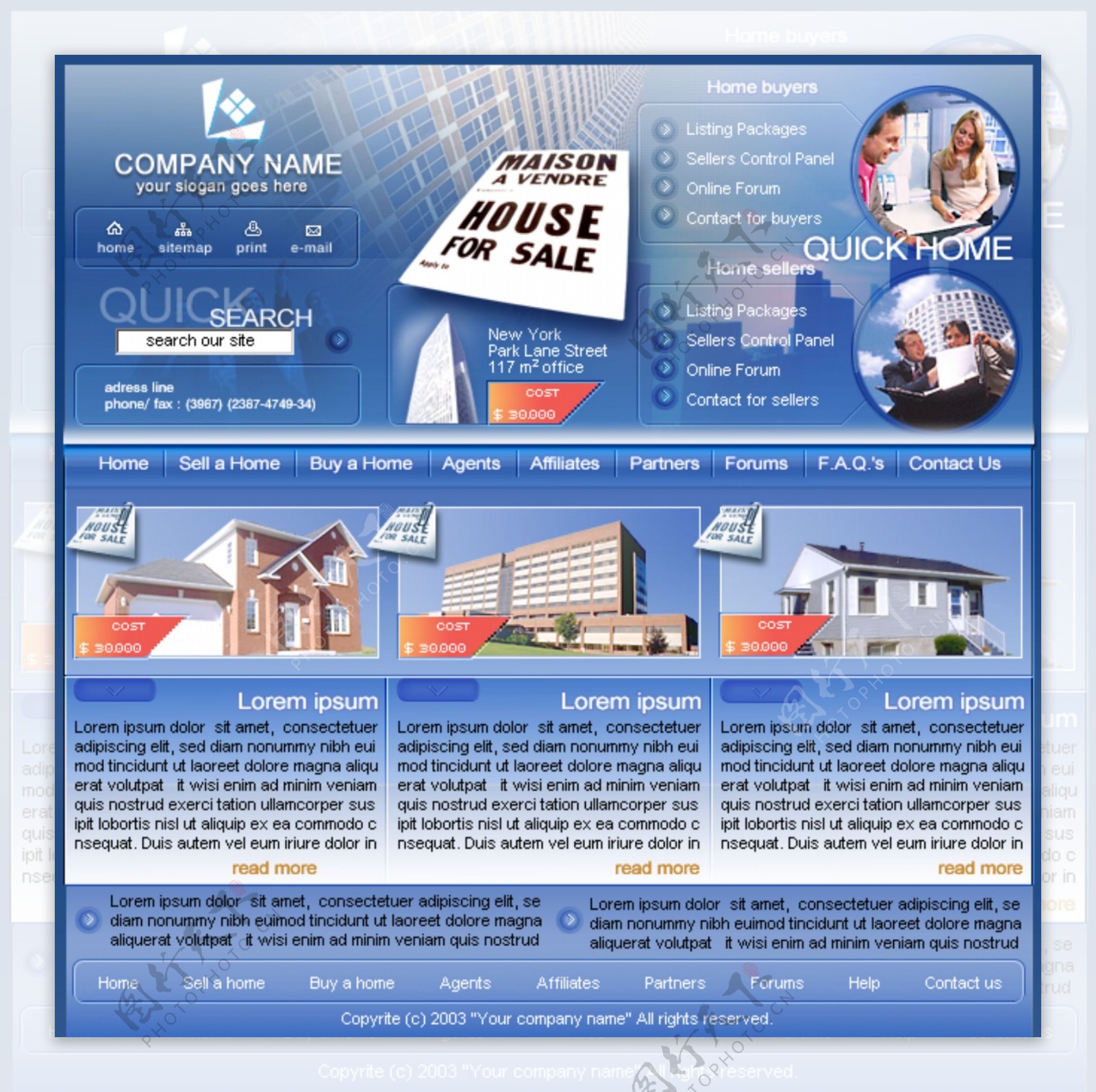 欧美房地产公司蓝色漂亮网站