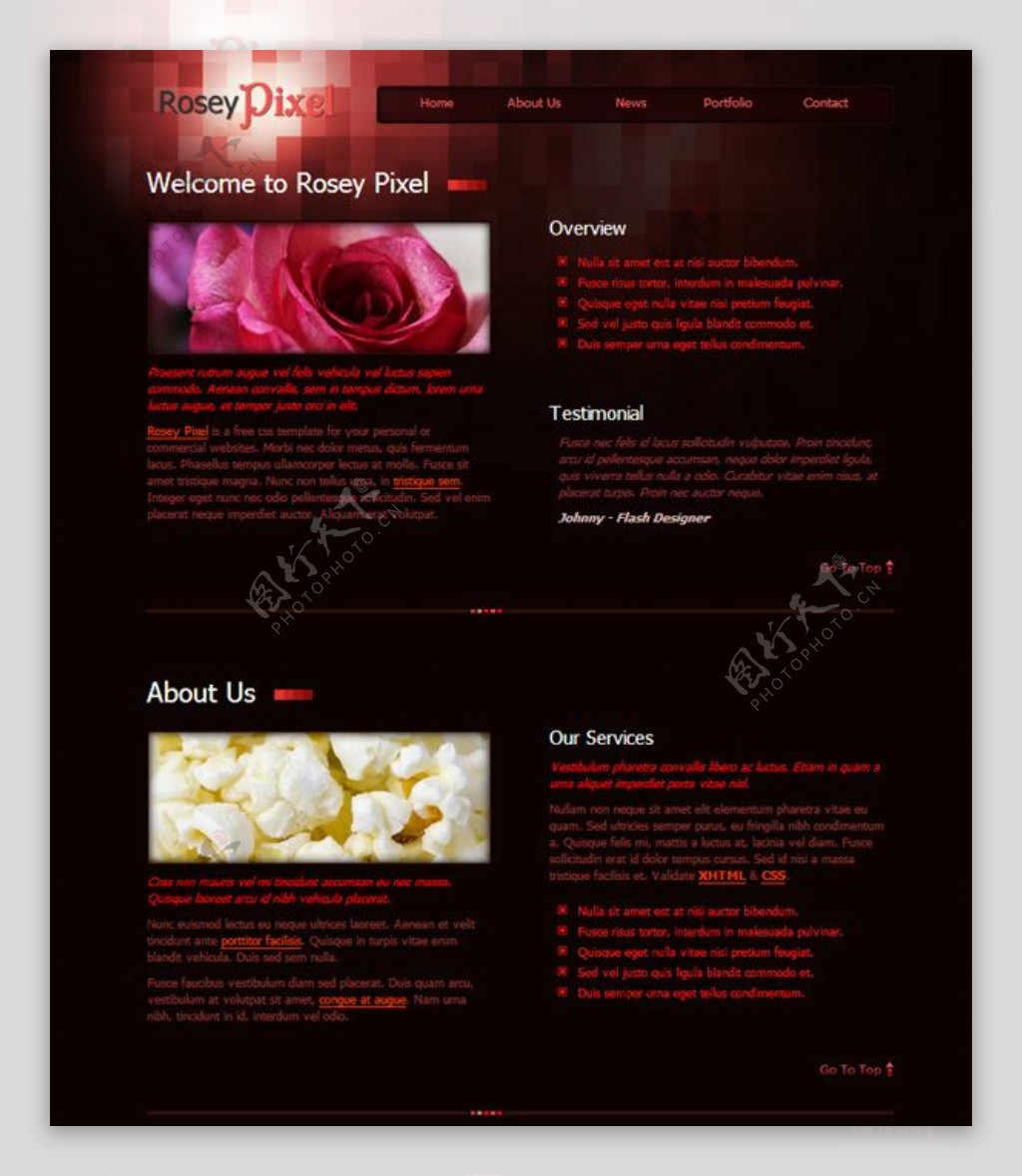 玫瑰像素CSS网页模板