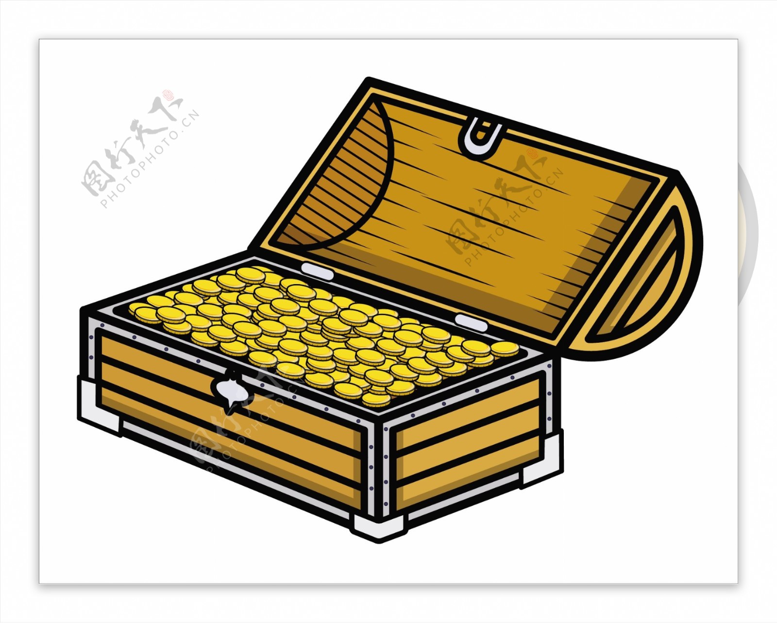 古代的金币装盒卡通矢量图