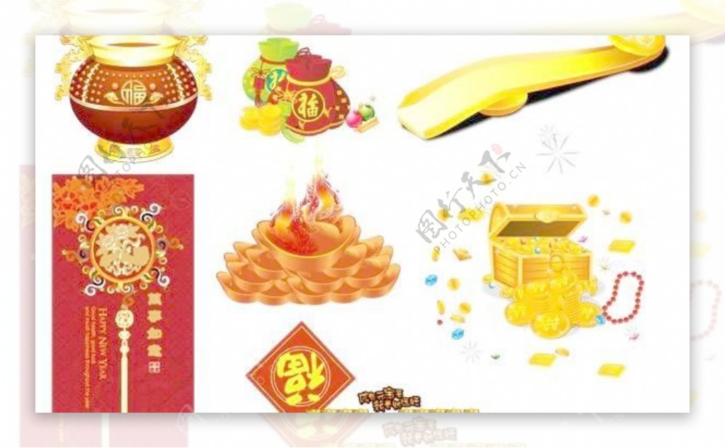 中国新年喜庆的金银锭元素矢量素材