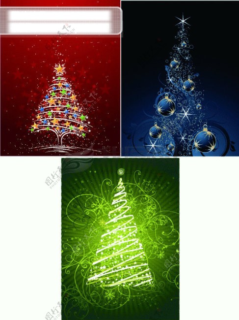 3款闪光圣诞树矢量素材圣诞树矢量图节日矢量素材eps