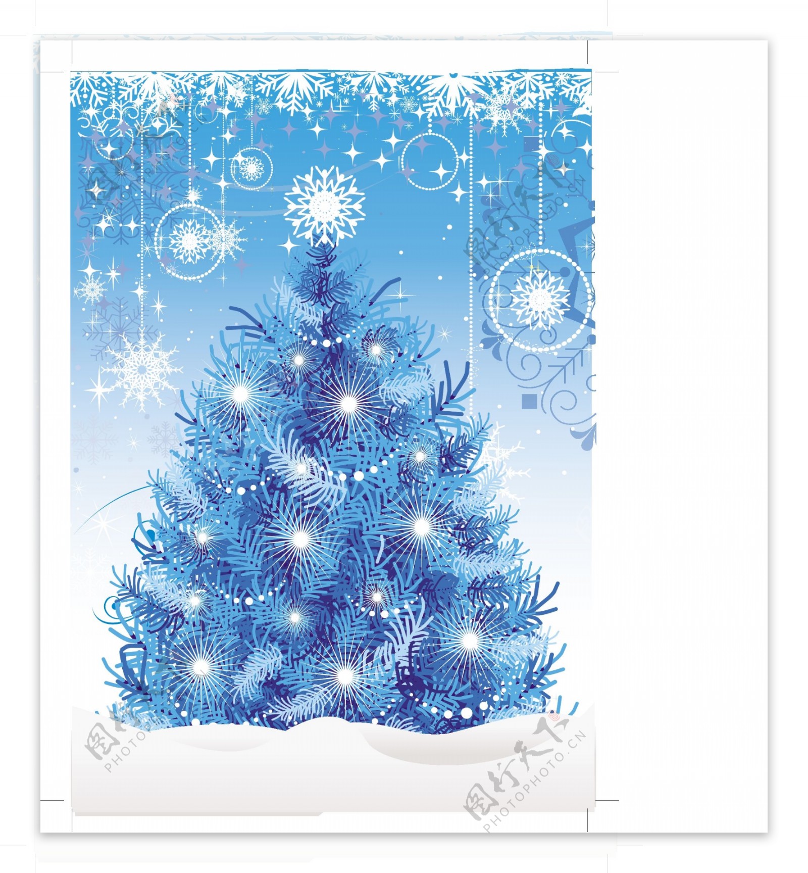 冰雪蓝色圣诞树矢量素材