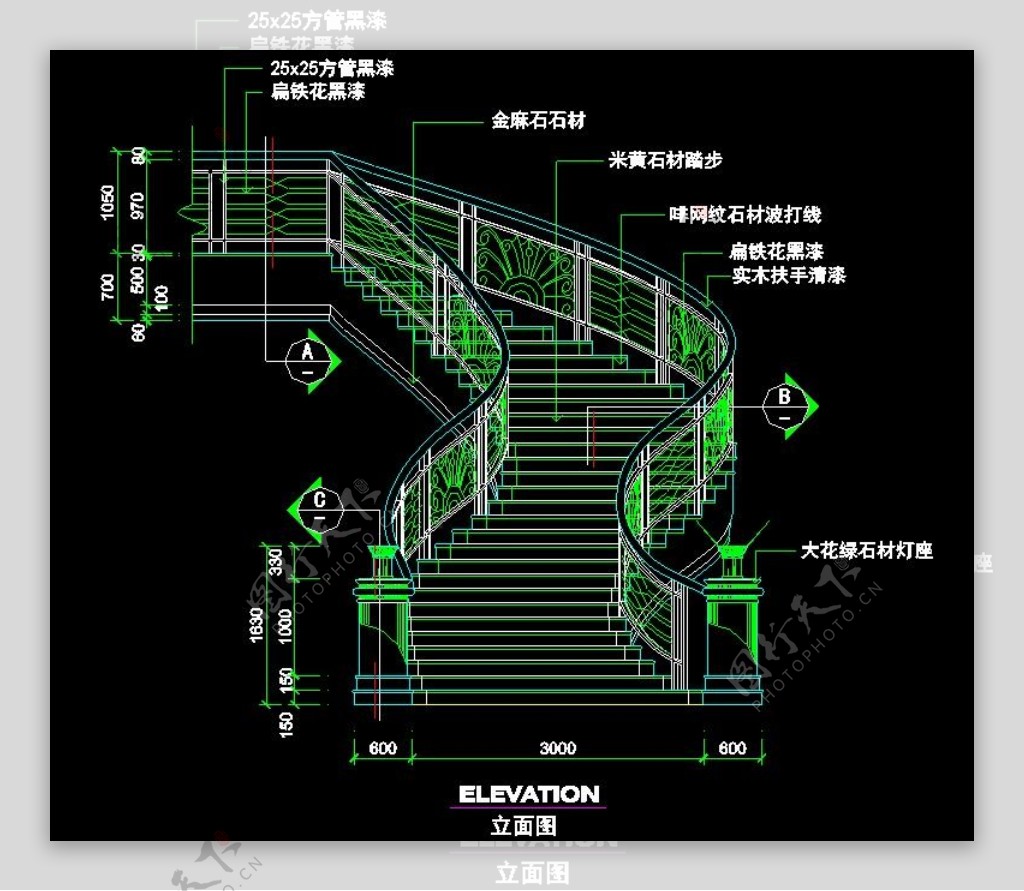 某豪宅内楼梯设计详细cad图纸