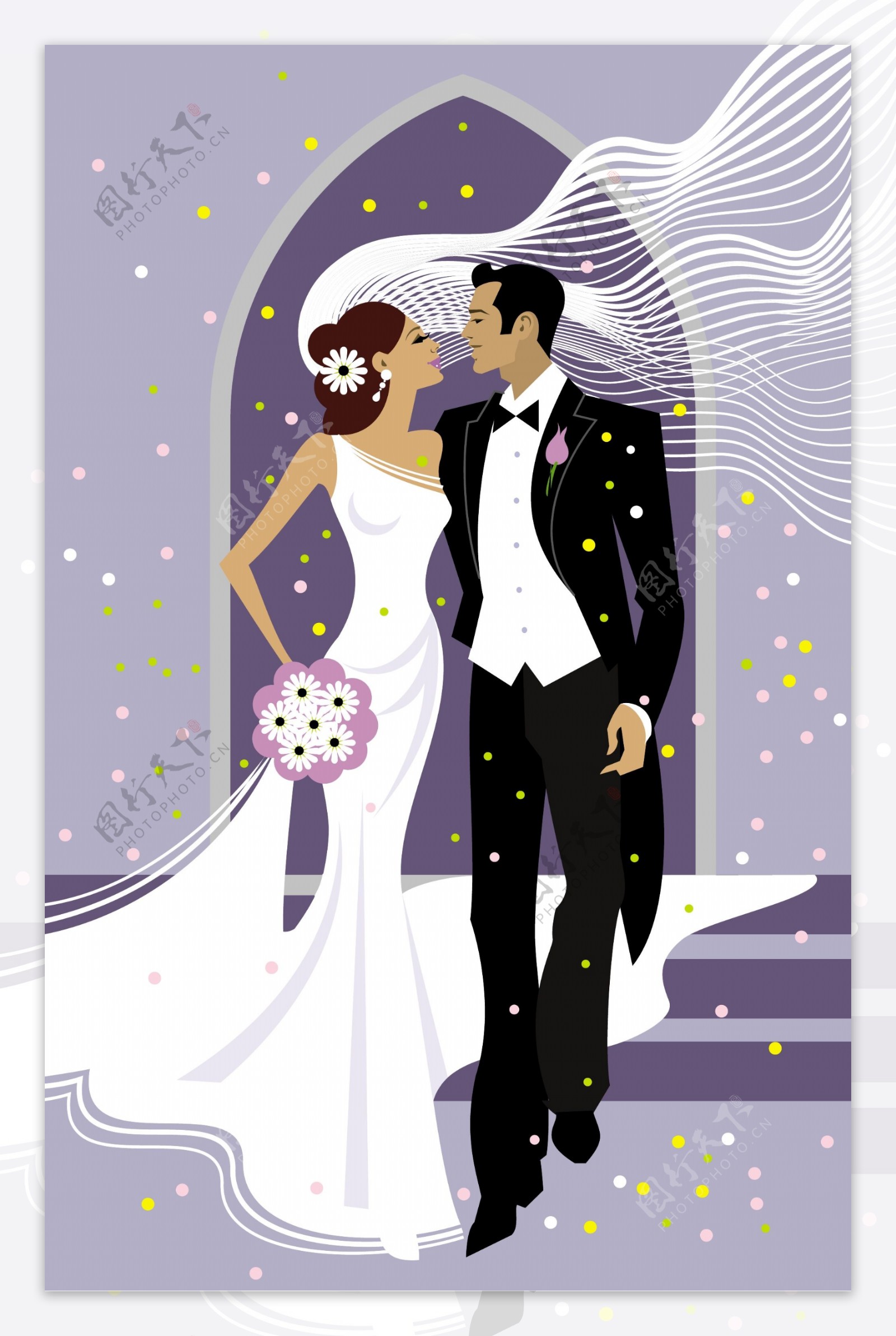 结婚矢量图婚纱礼服紫色拱门