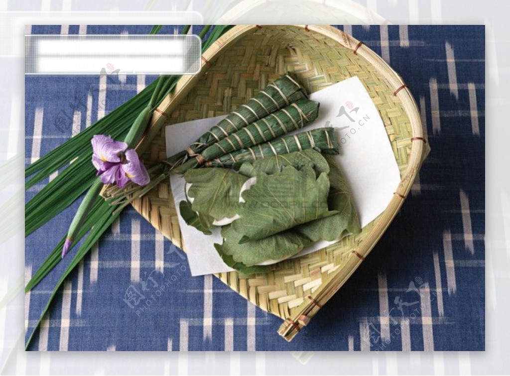 岛国节日粽子粽叶花朵竹篮