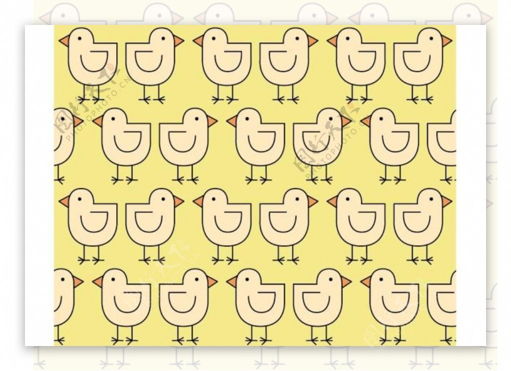 黄色背景卡通小鸡图案装饰壁纸