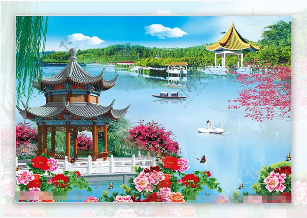 水墨情风景中国文化模板下载