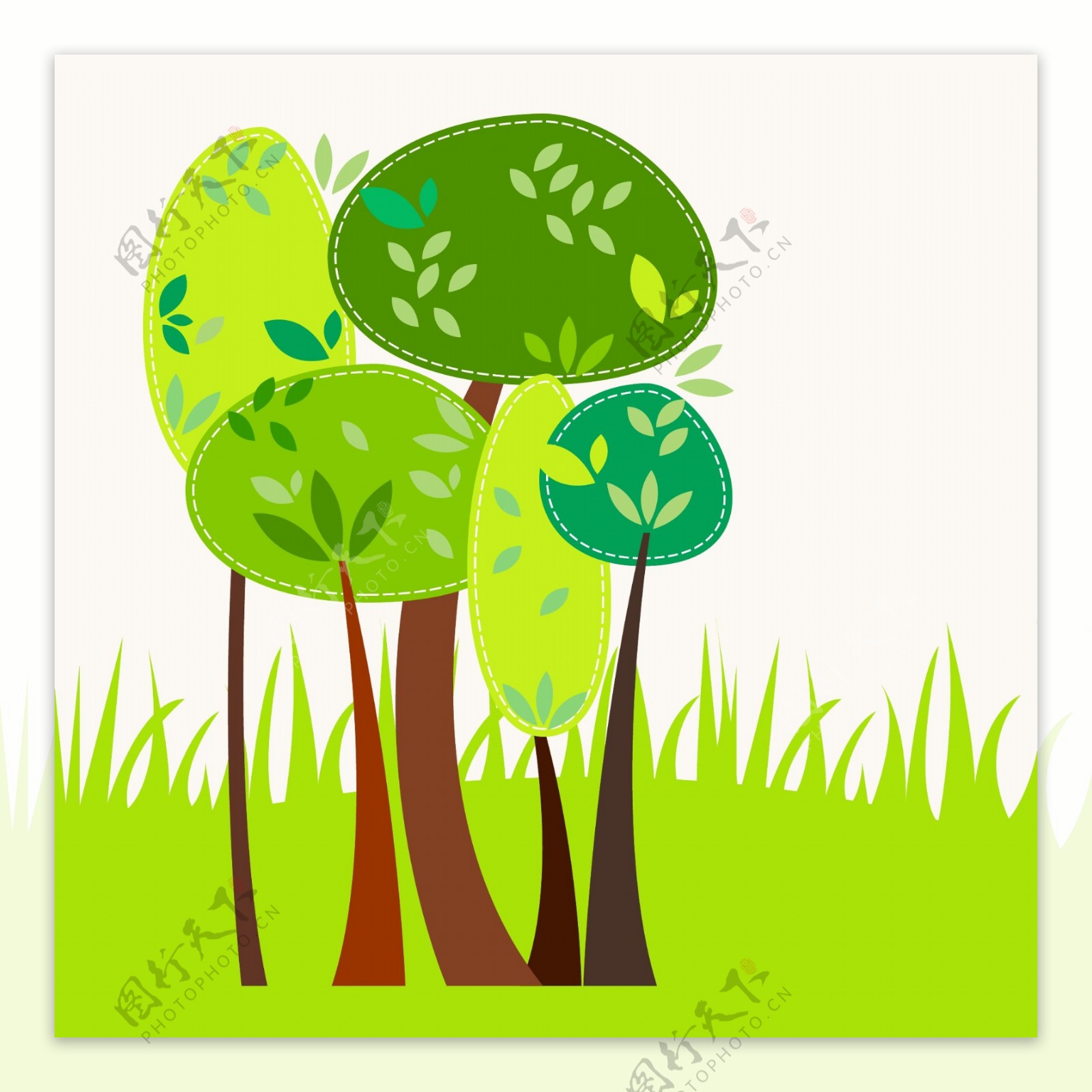 矢量绿树卡通小草背景素材