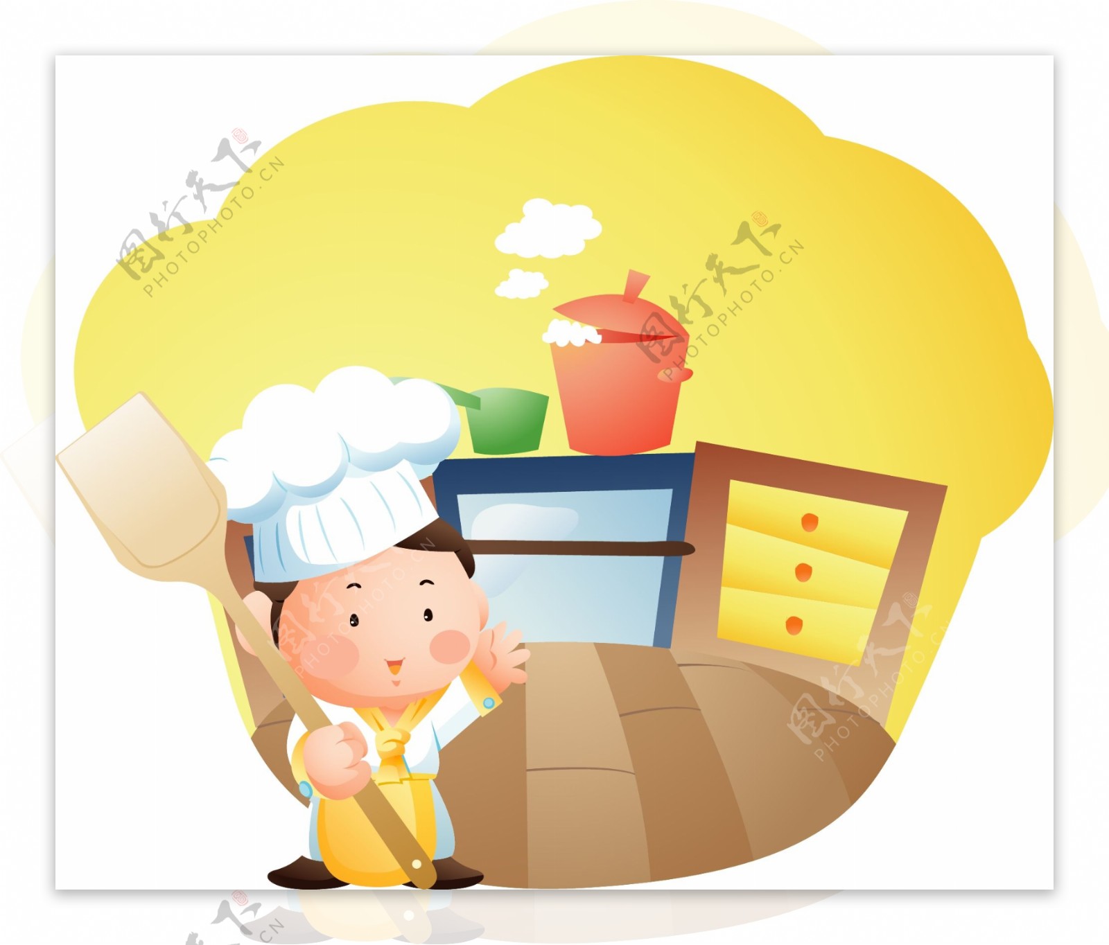 卡通蛋糕中的快乐小厨师图片