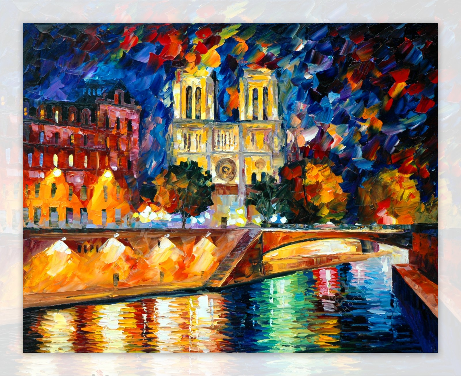 油画巴黎夜景图片