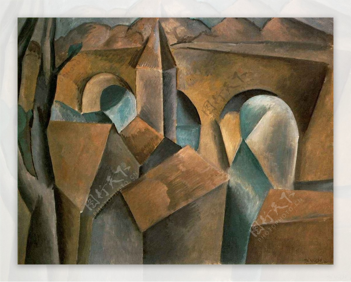 1909Paysageavecunpont2西班牙画家巴勃罗毕加索抽象油画人物人体油画装饰画