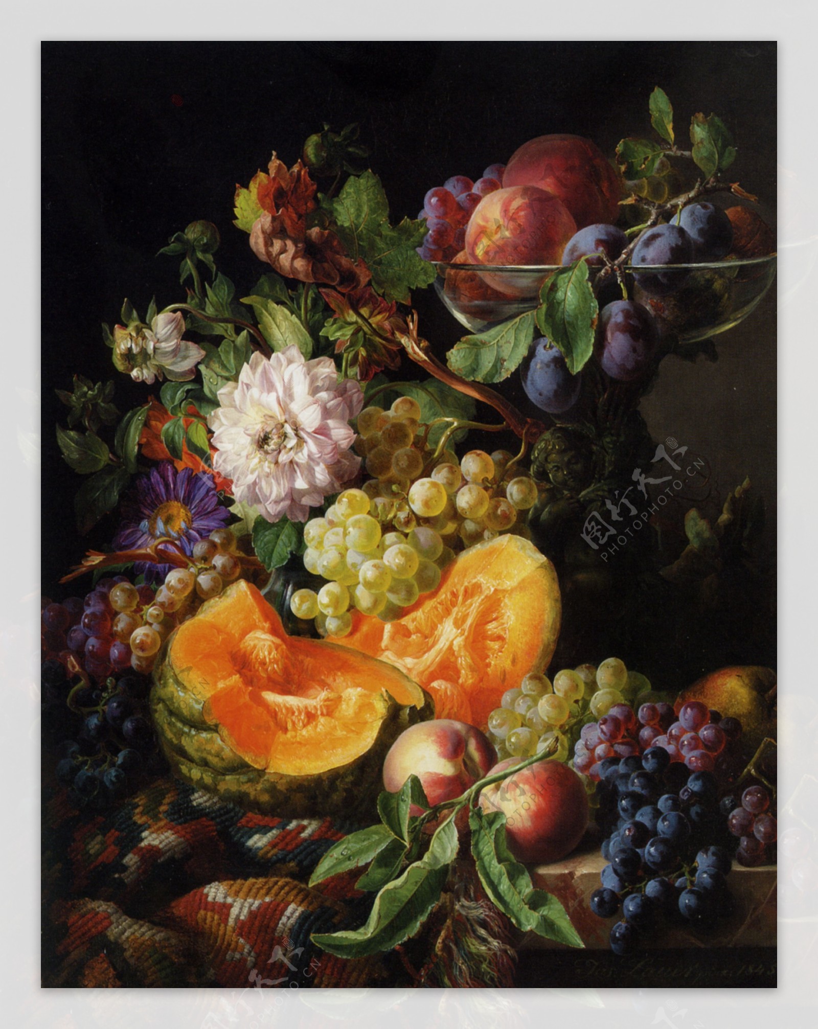 葡萄和甜瓜同秋季花图片