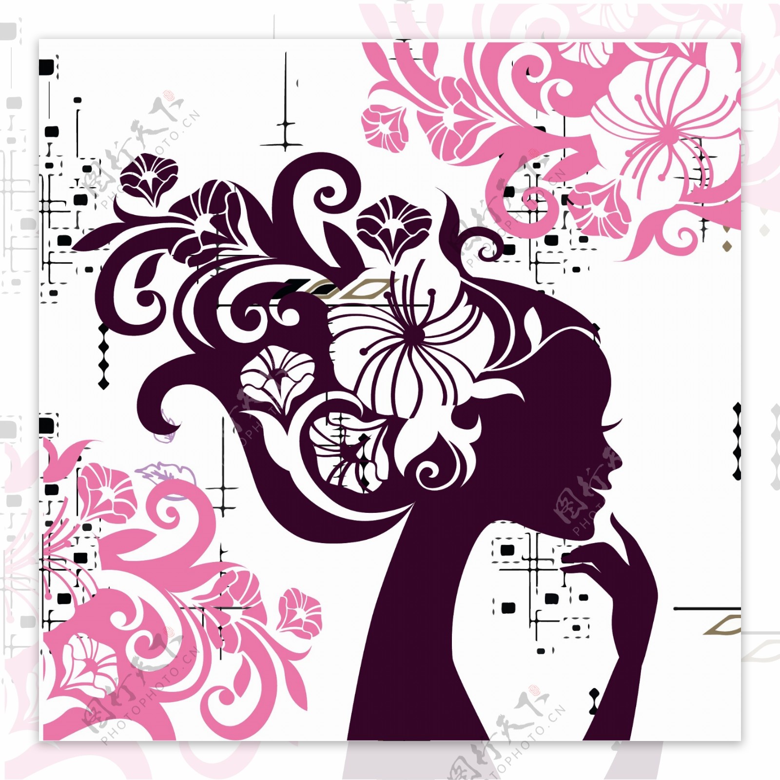 印花矢量图花纹填充女人专题人物女人头花纹填充免费素材