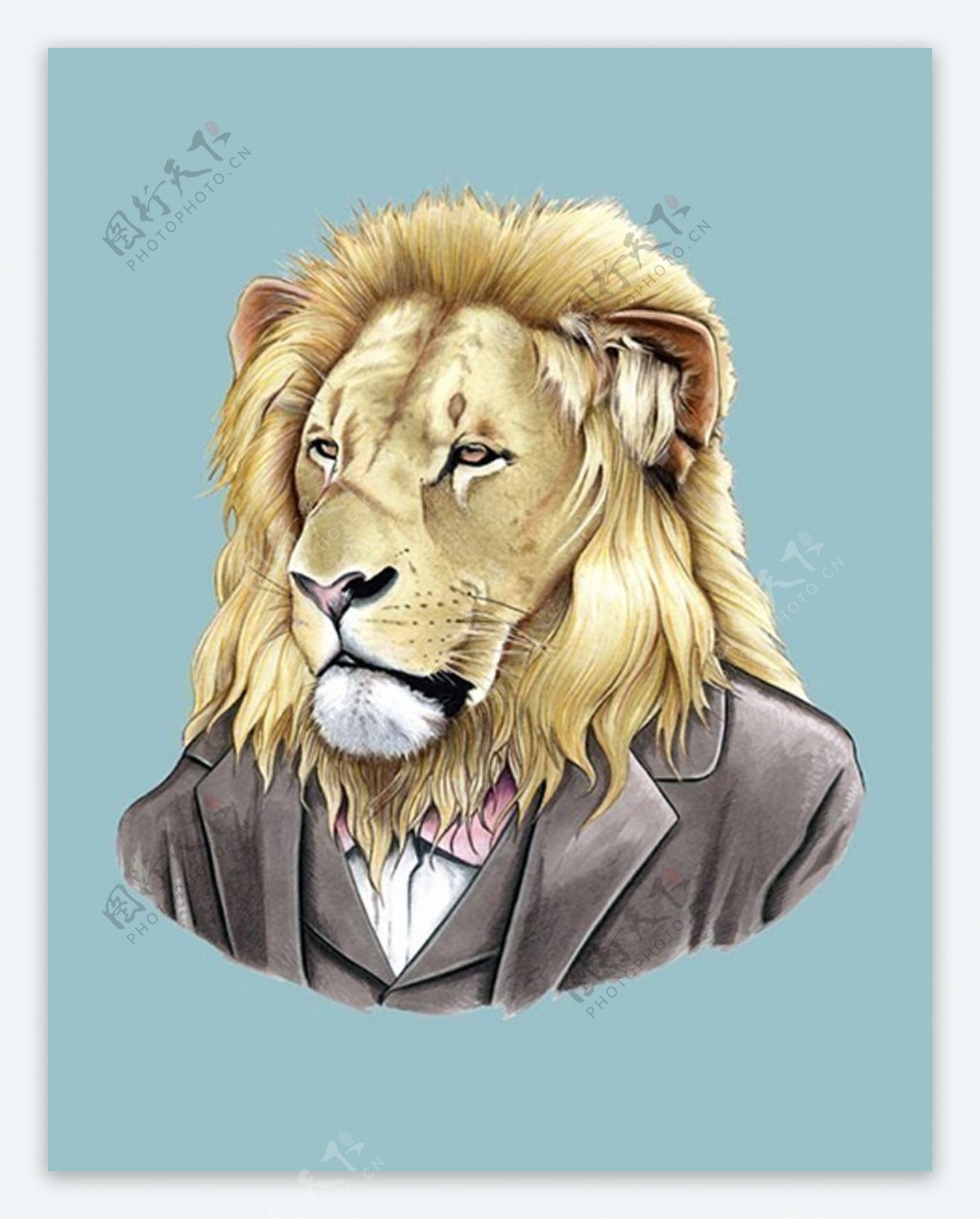 位图插画动物狮子西装免费素材