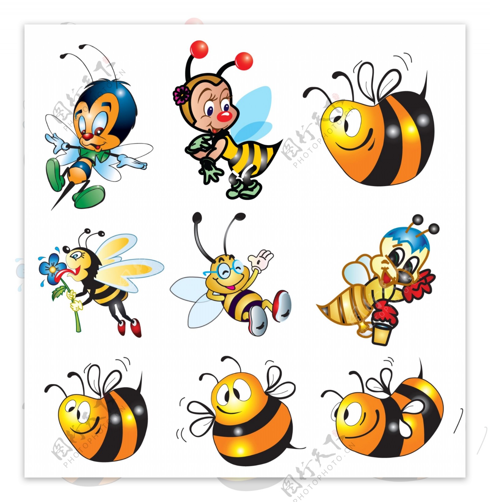 可爱蜜蜂卡通形象矢量图AI