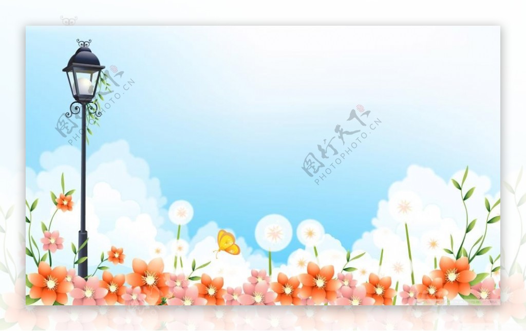 卡通花卉背景PPT模板