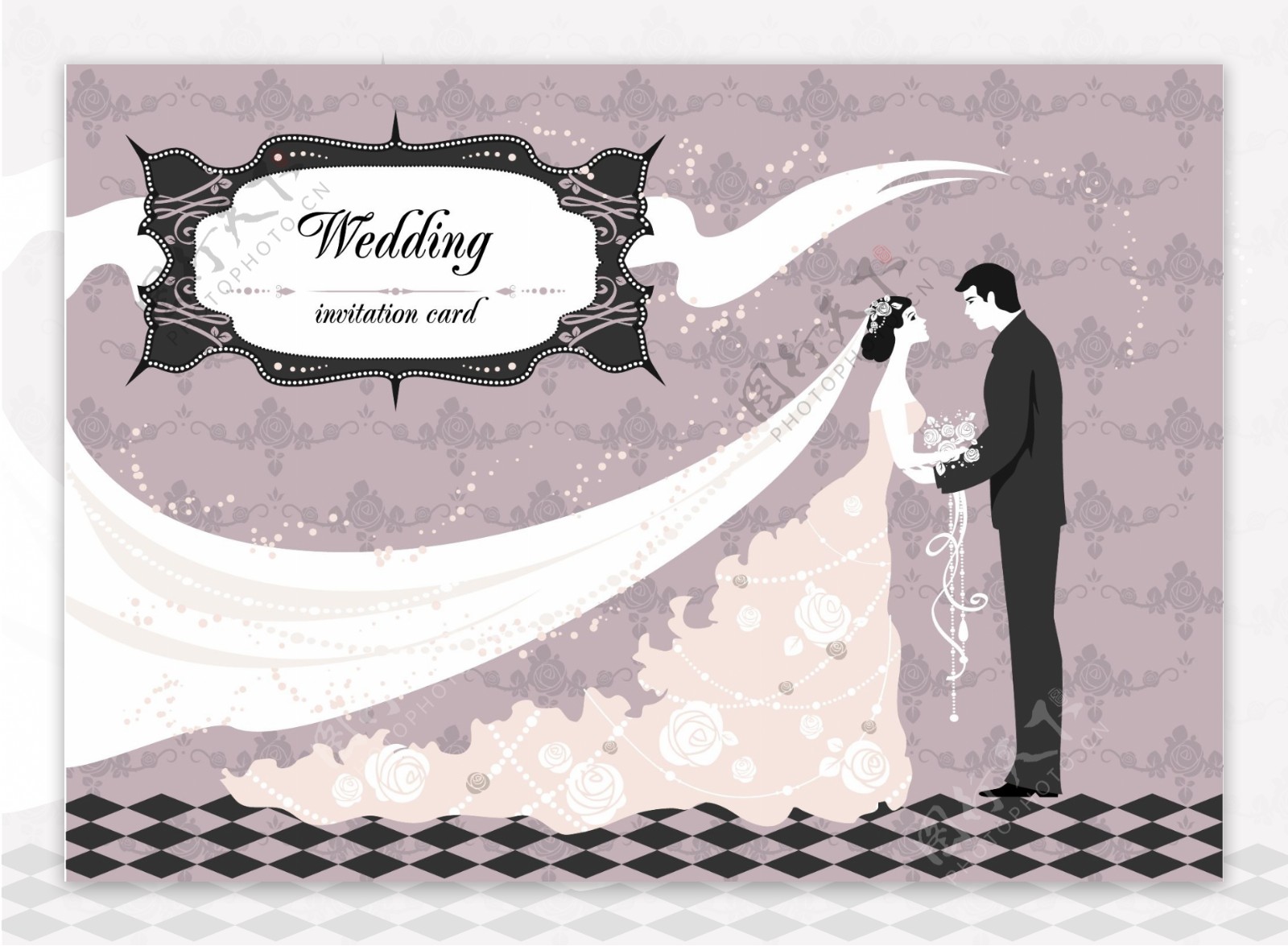 新郎新娘婚礼欧式花纹底纹图片