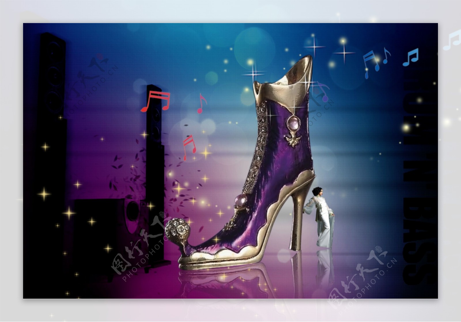 龙腾广告平面广告PSD分层素材源文件鞋子皮鞋高贵气质音乐