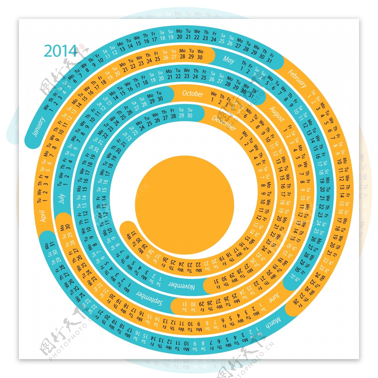 2014年圆形日历模板