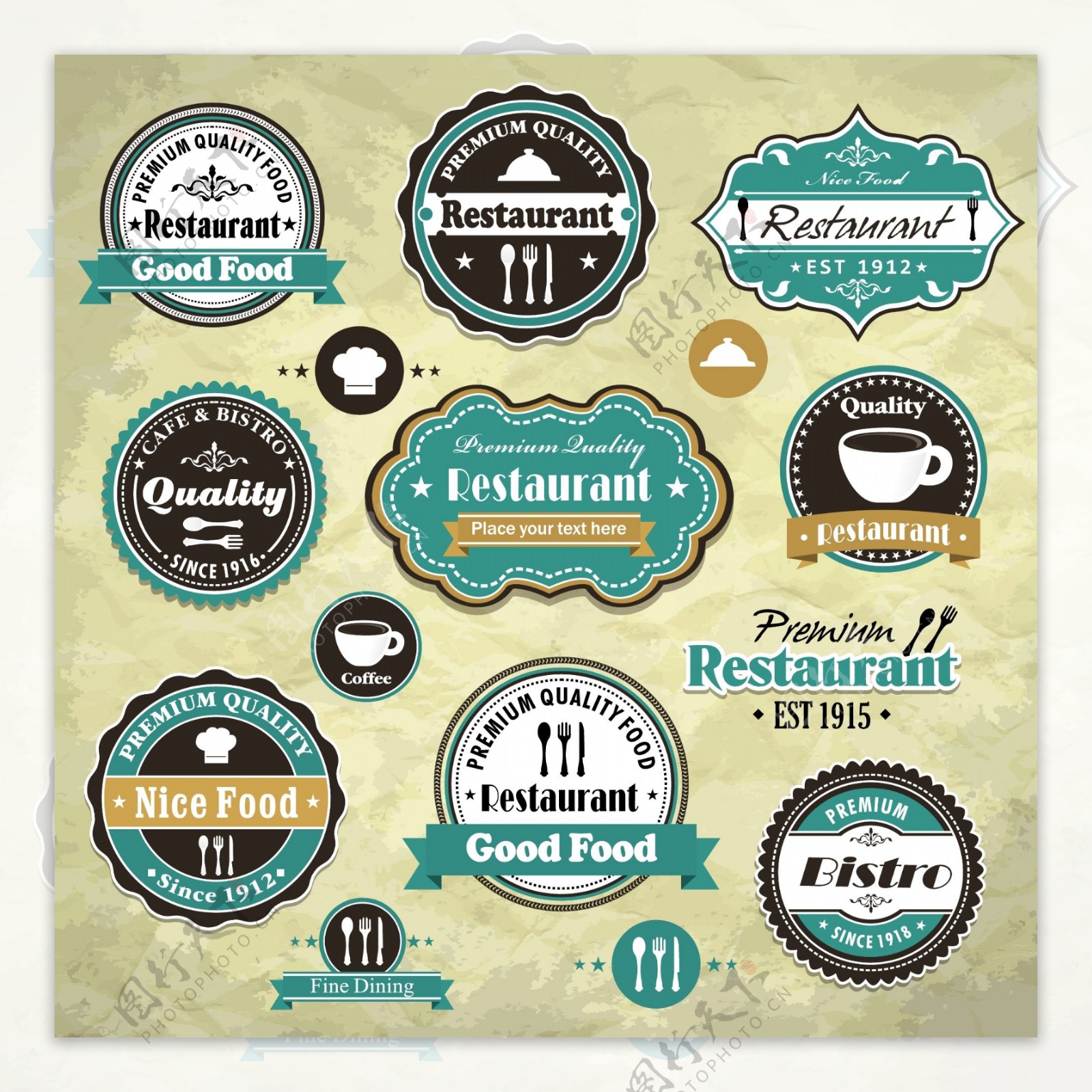 欧式古典餐饮标签矢量素材