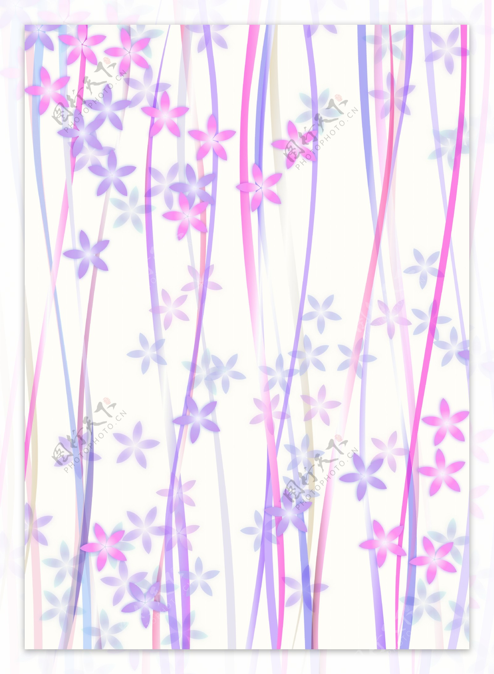蓝紫线条坠饰五角花瓣背景图