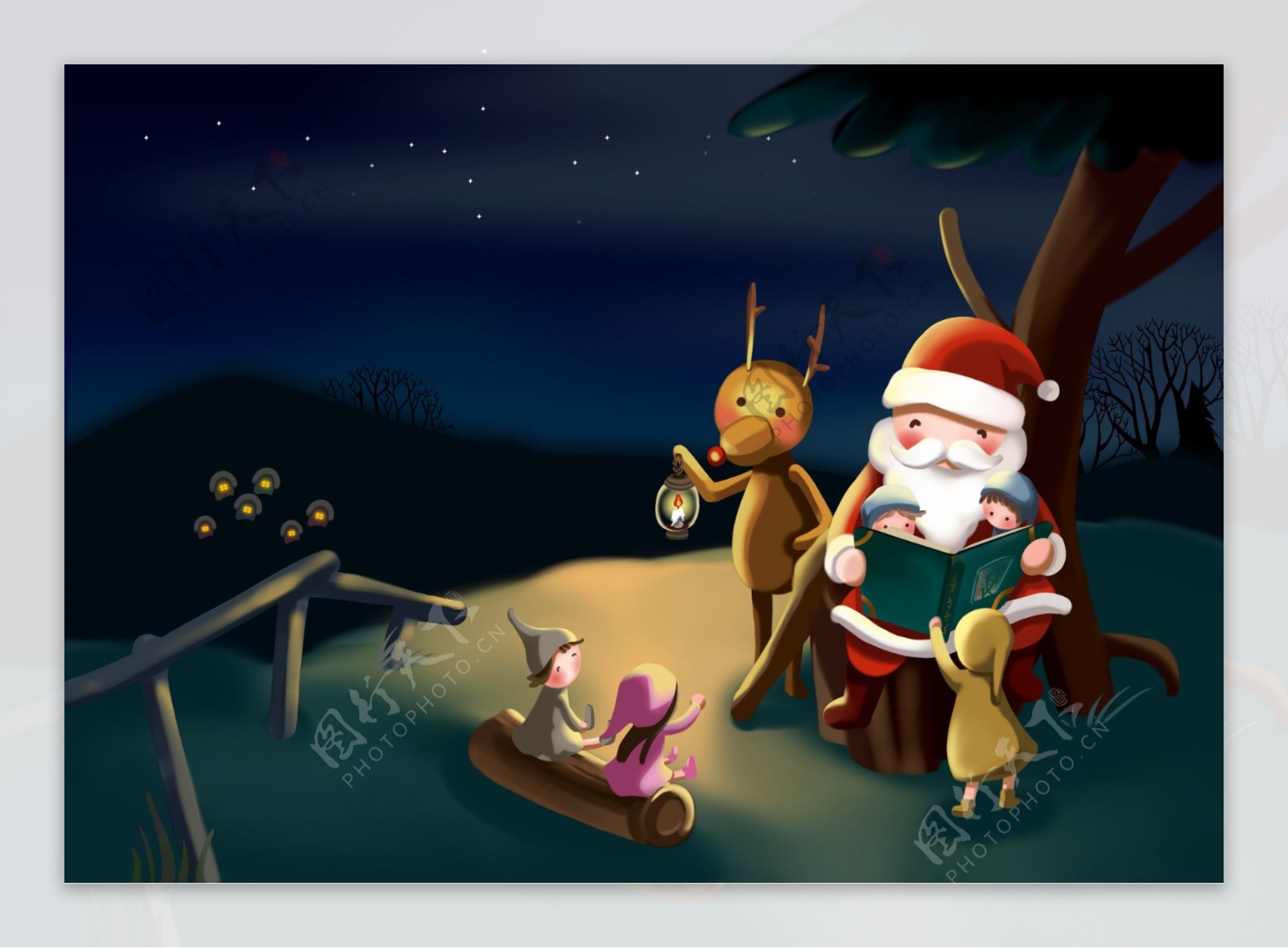 树下讲故事的圣诞老人