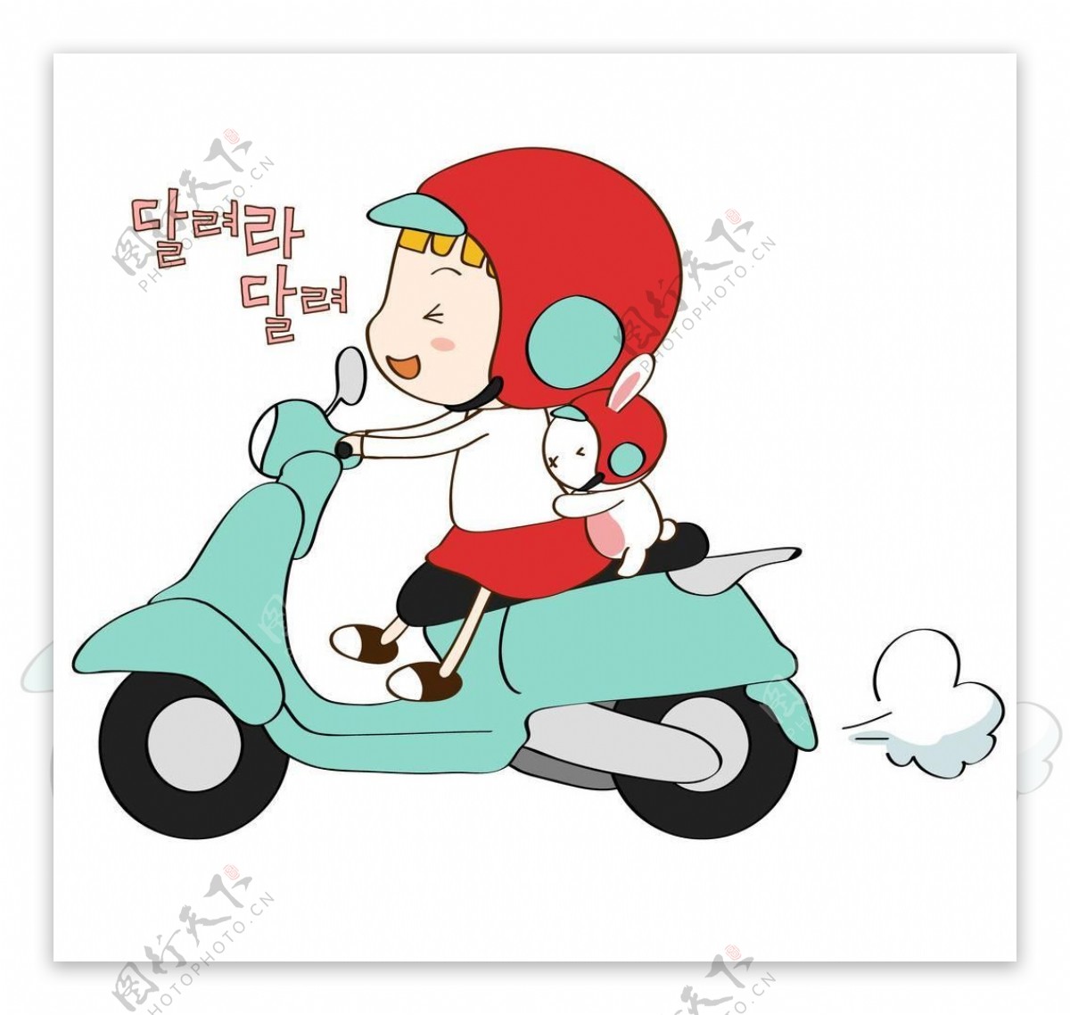 女孩和兔子骑摩托车图片